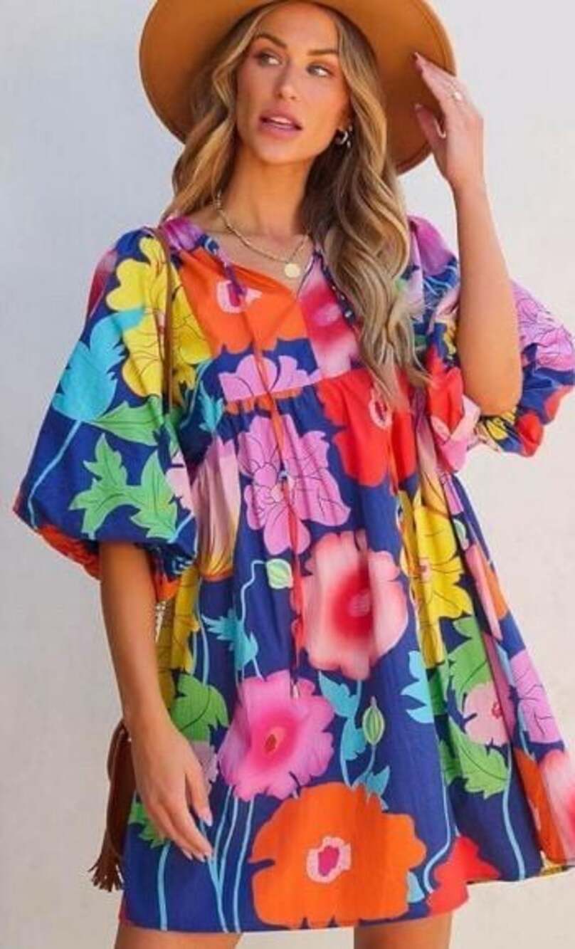 Entro Fall Fun Colorful Half Sleeve Floral Dress  Size M